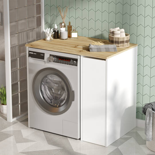L'occi Concept Darell Çamaşır Makinesi Dolabı Çekmeceli Keçe-Beyaz DL1-WK