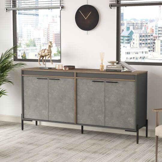 L'occi Concept Darian E Ofis Konsol Klasör Dolabı Metal Ayaklı Kahve-Beton-Antrasit DR5-CGA