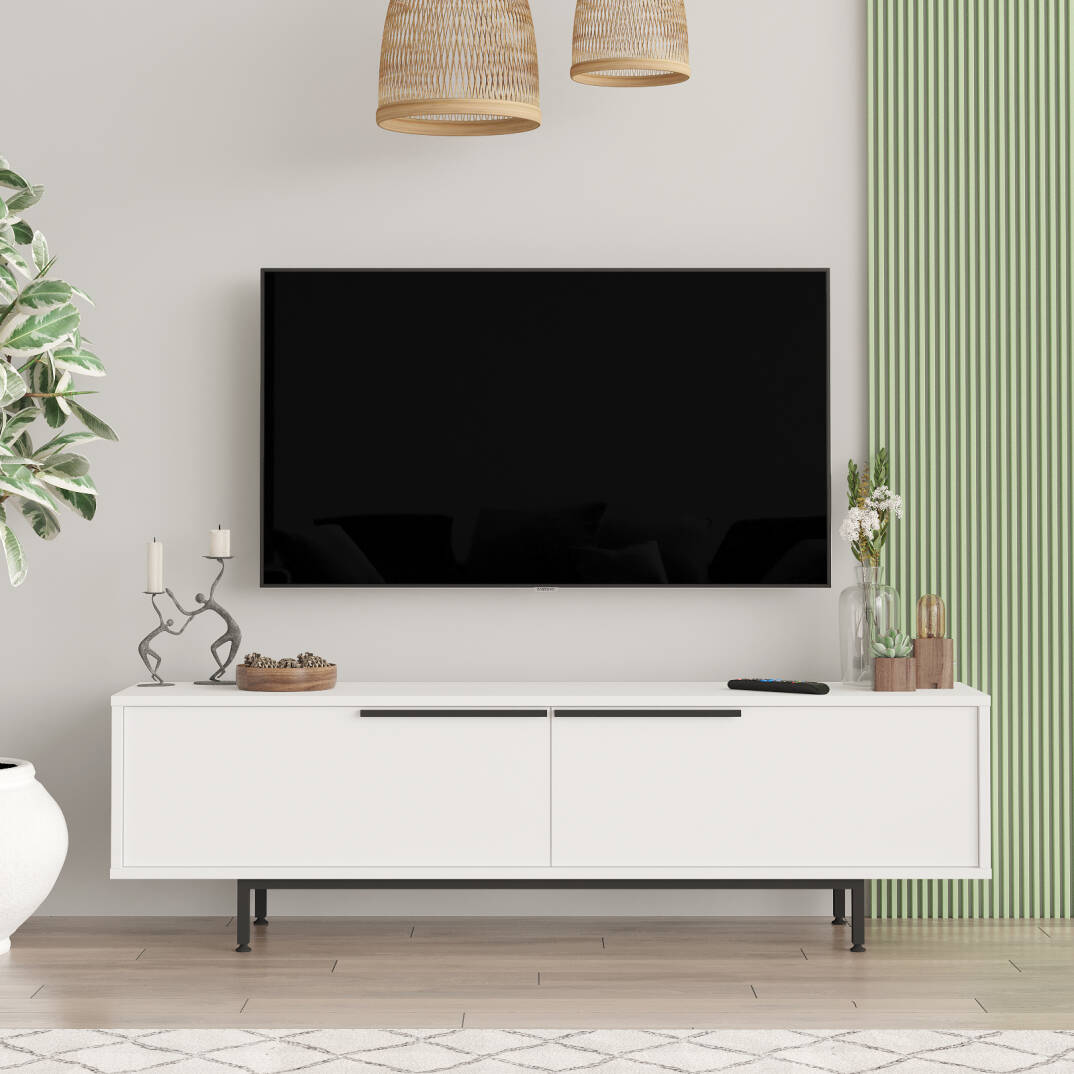L'occi Concept Leena 160cm Tv Ünitesi Sehpası Metal Ayaklı Beyaz LA1-W - 1