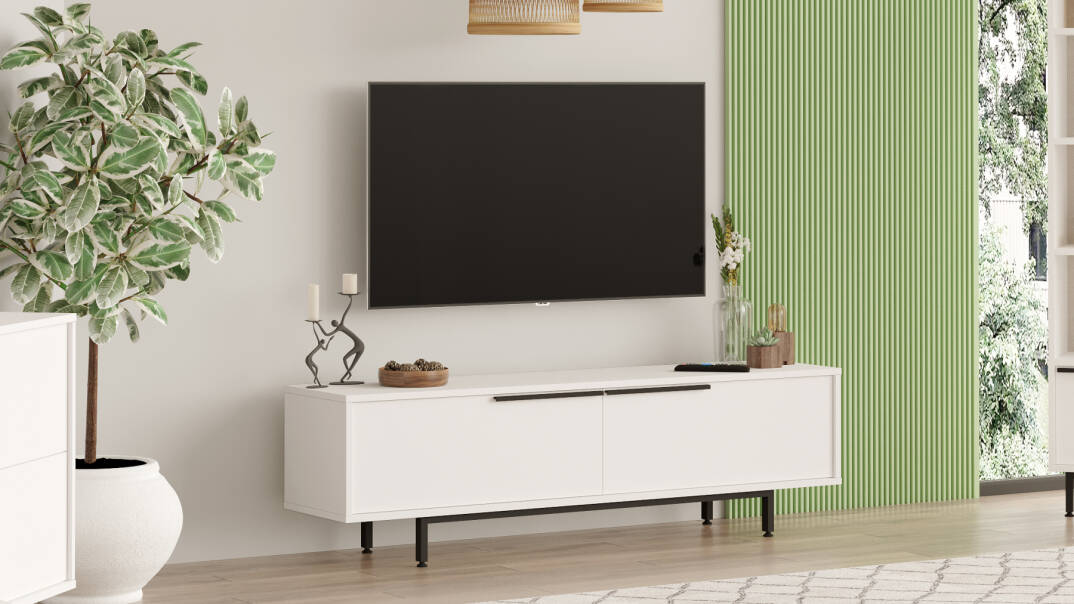 L'occi Concept Leena 160cm Tv Ünitesi Sehpası Metal Ayaklı Beyaz LA1-W - 3