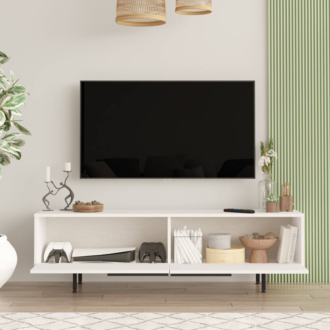 L'occi Concept Leena 160cm Tv Ünitesi Sehpası Metal Ayaklı Beyaz LA1-W - 4