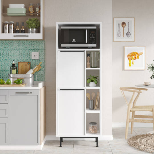 L'occi Concept Leena Mutfak Kiler Dolabı Mikrodalga 2 Kapaklı Raflı Metal Ayaklı Beyaz LA10A-W