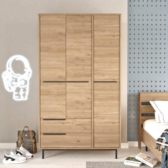L'occi Concept Leena Gardırop 3 Kapı 2 Çekmece Metal Ayaklı 196cm Sepet LA15-S