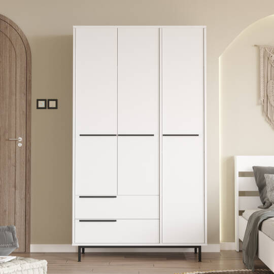 L'occi Concept Leena Gardırop 3 Kapı 2 Çekmece Metal Ayaklı 196cm Beyaz LA15-W