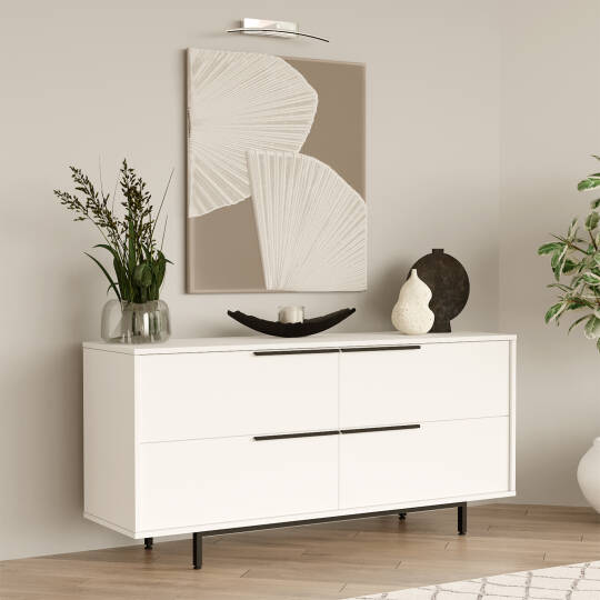 L'occi Concept Leena 160cm Konsol 4 Kapaklı Metal Ayaklı Beyaz LA3-W