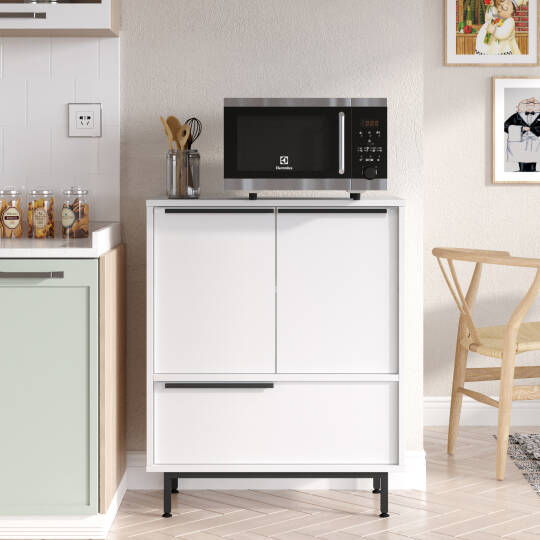 L'occi Concept Leena Mutfak Dolabı Mikrodalga 3 Kapaklı Metal Ayaklı Beyaz LA8A-W