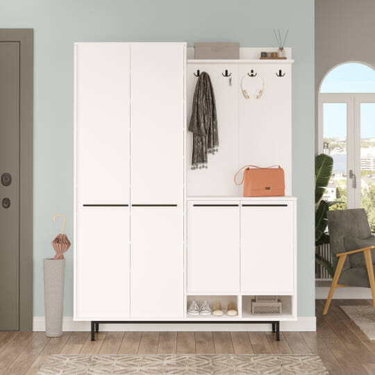 Living Portmanto Vestiyer Ayakkabılık Metal Ayaklı Beyaz LG1-W
