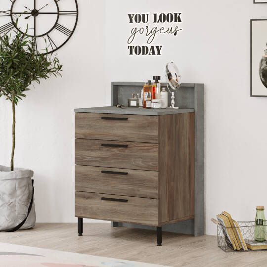L'occi Concept Lowell 4'Lü Şifonyer Metal Ayak Kahve-Beton LO6-CG
