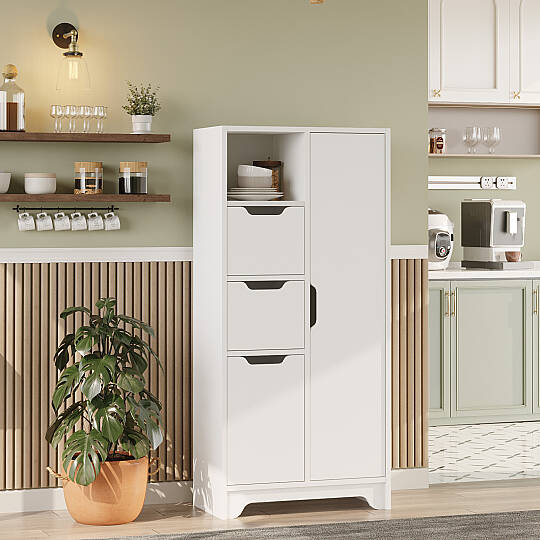 L'occi Concept Dorge 8 Raflı Çok Amaçlı Dolap 2 Kapaklı 2 Çekmeceli Kiler Mutfak Banyo Hol Dolabı Beyaz DOG1-W