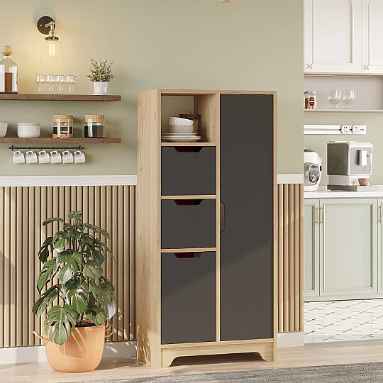 L'occi Concept Dorge 8 Raflı Çok Amaçlı Dolap 2 Kapaklı 2 Çekmeceli Kiler Mutfak Banyo Hol Dolabı Sepet-Antrasit DOG1-SA