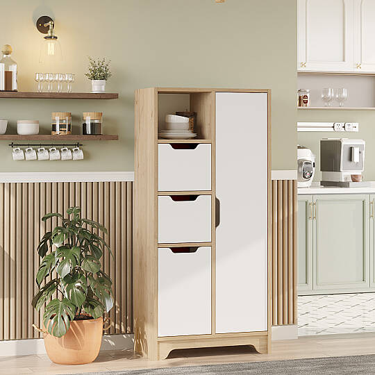 L'occi Concept Dorge 8 Raflı Çok Amaçlı Dolap 2 Kapaklı 2 Çekmeceli Kiler Mutfak Banyo Hol Dolabı Sepet-Beyaz DOG1-SW