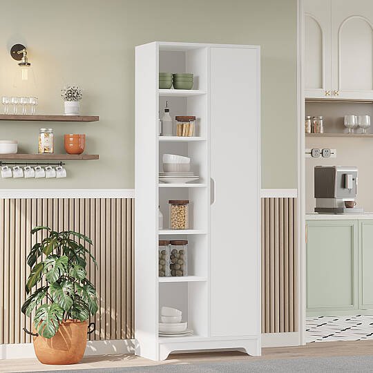 L'occi Concept Dorge Çok Amaçlı Mutfak Kiler Dolabı Tek Kapaklı Raflı Beyaz Banyo ve Balkon Düzenleyici DOG2-W
