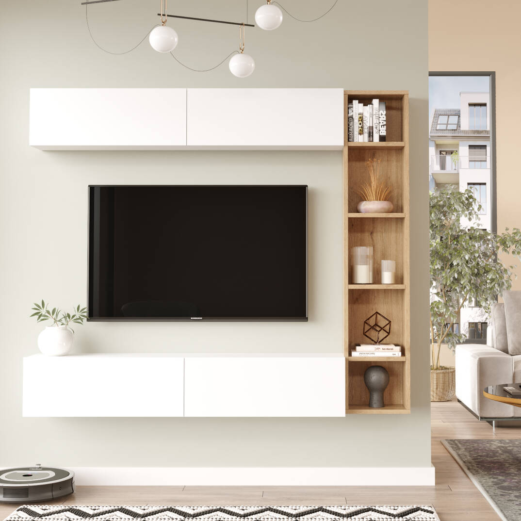 L'occi Concept Lusi Tv Ünitesi Kitaplık Duvara Monte Sepet-Beyaz LU1-SW - 1