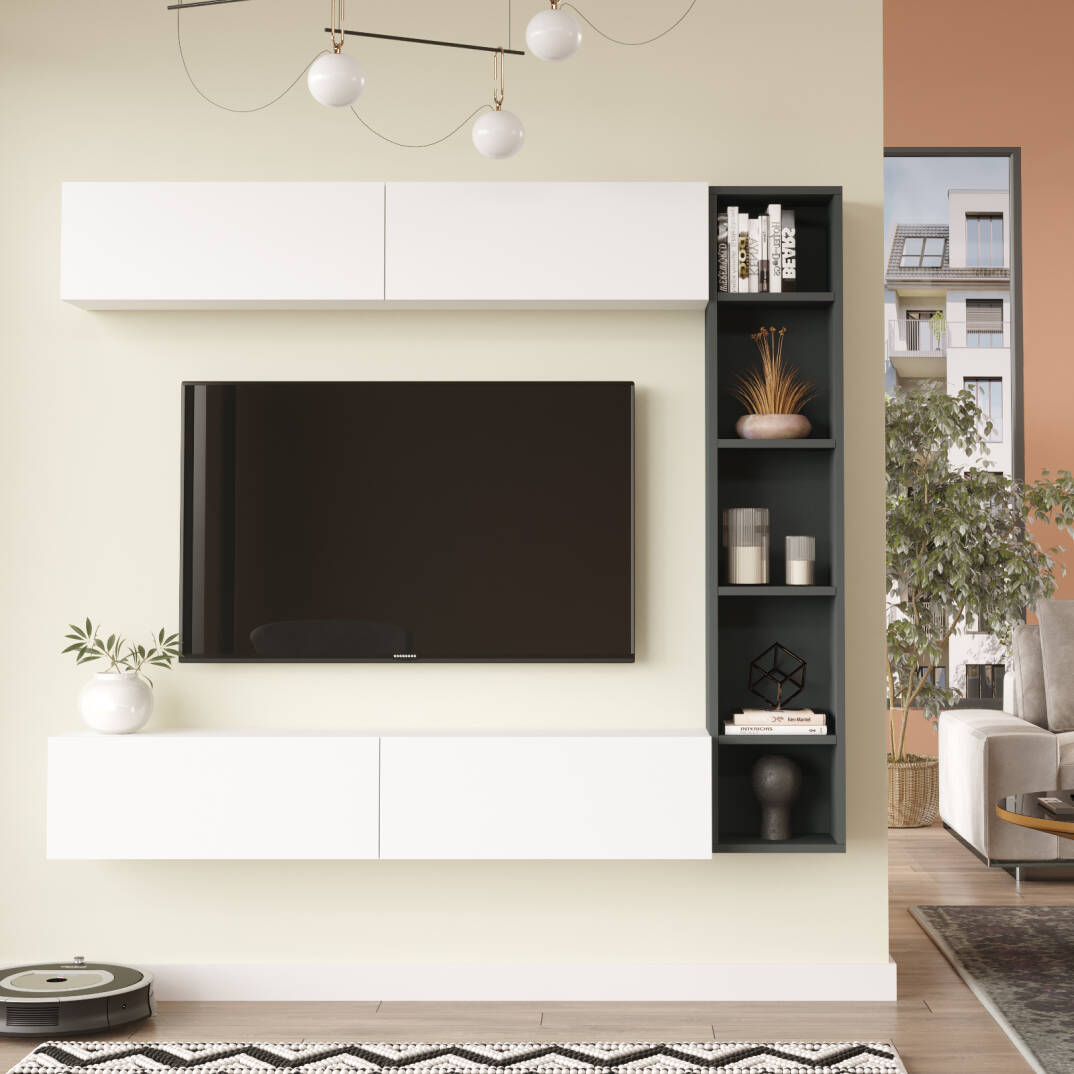 L'occi Concept Lusi Tv Ünitesi Kitaplık Duvara Monte Beyaz-Antrasit LU1-WAN - 1