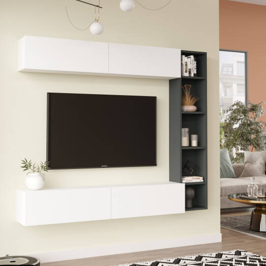 L'occi Concept Lusi Tv Ünitesi Kitaplık Duvara Monte Beyaz-Antrasit LU1-WAN - 2