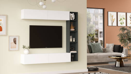 L'occi Concept Lusi Tv Ünitesi Kitaplık Duvara Monte Beyaz-Antrasit LU1-WAN - 3
