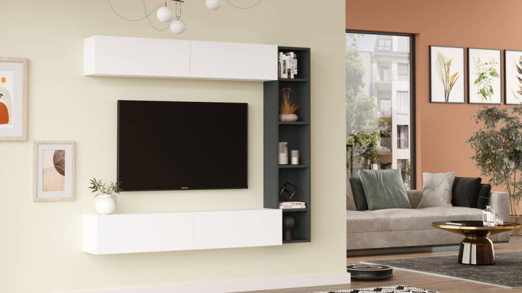 L'occi Concept Lusi Tv Ünitesi Kitaplık Duvara Monte Beyaz-Antrasit LU1-WAN - 3