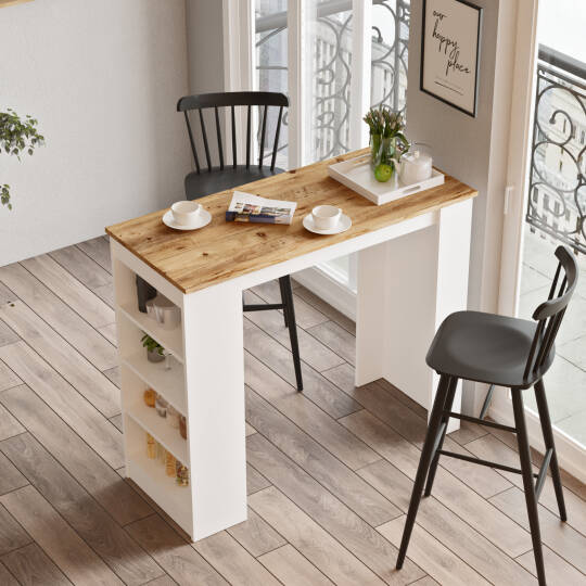 L'occi Concept Lowa Bar Masası Mutfak Yemek Masası Atlantik Çam-Beyaz LW1-AW