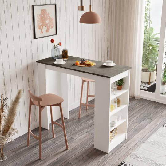 L'occi Concept Lowa Bar Masası Mutfak Yemek Masası Beton-Beyaz LW1-GW