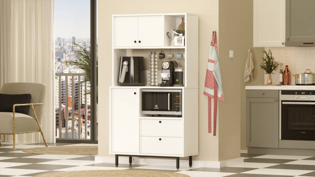 L'occi Concept Modway Serisi Kahve Köşesi Çok Amaçlı Dolap Mutfak Dolabı Beyaz MD3-W - 3