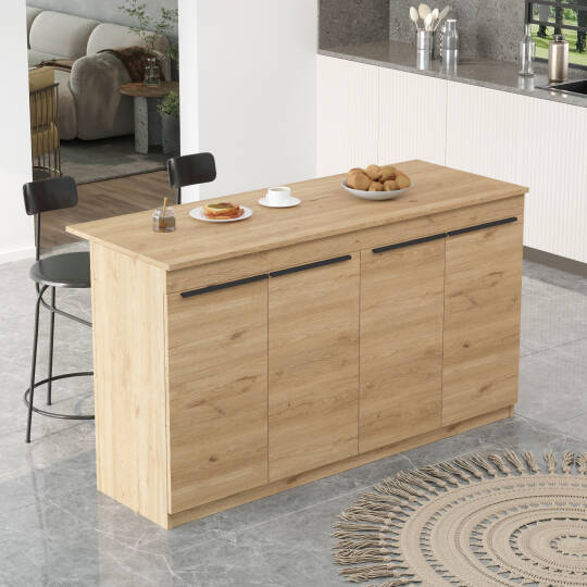 L'occi Concept Steel Ada Mutfak Yemek Masası 4 Kapaklı 160cm Sepet SL1-S