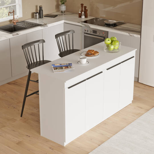 L'occi Concept Steel 4 Kapaklı 160cm Ada Mutfak Yemek Masası Sepet SL1-W