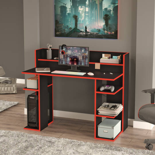 Walter Oyuncu Masası Gaming Çalışma Masası Siyah-Kırmızı WR1-BK